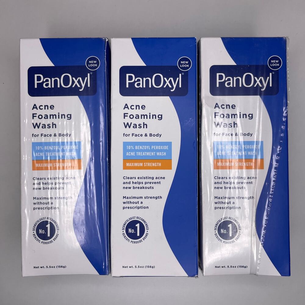 Set of 3 PanOxyl 10% Benzoyl Peroxide Acne Foaming Wash Face Body Cleanser 5.5oz